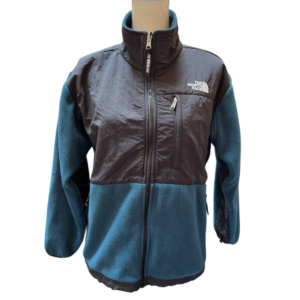 The North Face Jacket Womens M Blue Black Fleece Zip Hybrid Outdoor EUC
